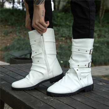 Ανδρικές δερμάτινες μπότες σε δύο χρώματα - άσπρο και μαύρο