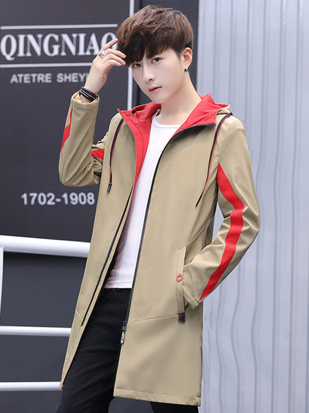 Palton lung sport-casual pentru bărbați, cu glugă și inscripție pe spate