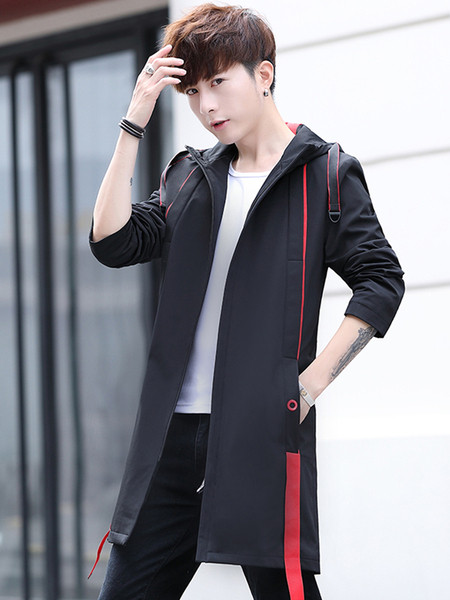 Palton lung sport-casual pentru bărbați, cu glugă și inscripție pe spate