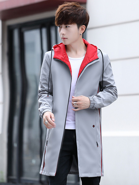 Palton lung sport-casual pentru bărbați, cu glugă și inscripție pe spate