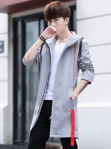 Palton lung sport-casual pentru bărbați, cu glugă și inscripție pe spate