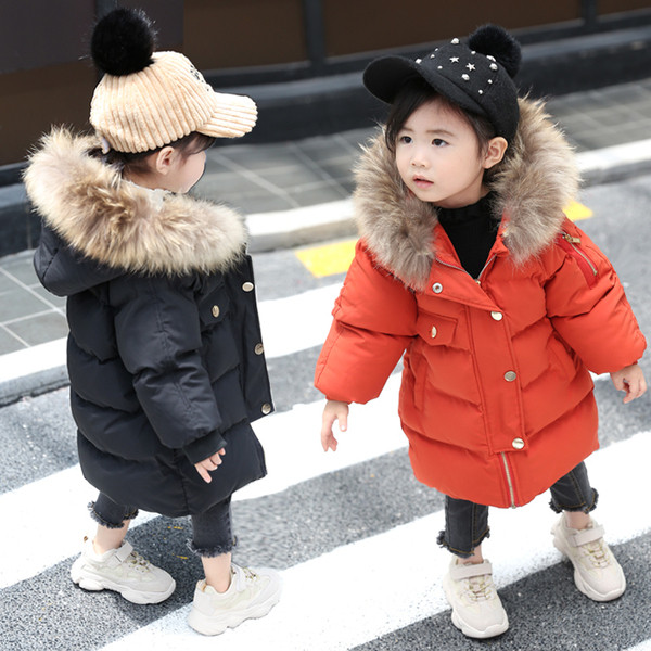 Μοντέρνο παιδικό  μπουφάν με κουκούλα και γούνα για κορίτσια σε τρία χρώματα