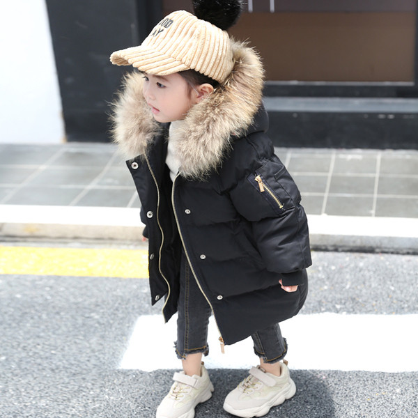 Μοντέρνο παιδικό  μπουφάν με κουκούλα και γούνα για κορίτσια σε τρία χρώματα