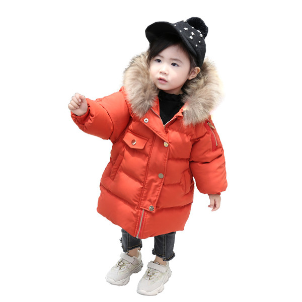 Μοντέρνο παιδικό  μπουφάν με κουκούλα και γούνα για κορίτσια σε τρία χρώματα