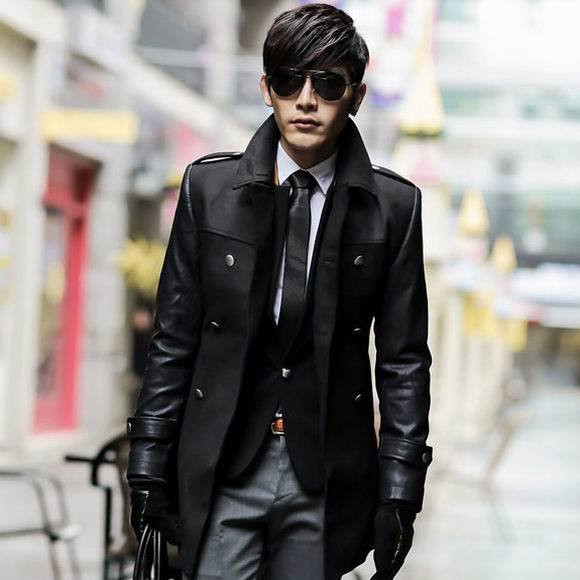 Jachetă modernă pentru bărbați cu mâneci din piele și curea în trei culori