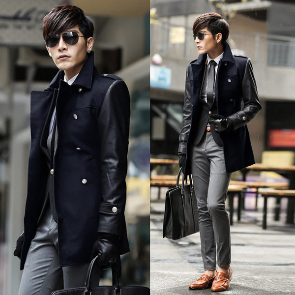 Jachetă modernă pentru bărbați cu mâneci din piele și curea în trei culori