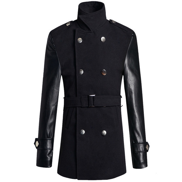 Jachetă modernă pentru bărbați cu mâneci din piele și curea în trei culori