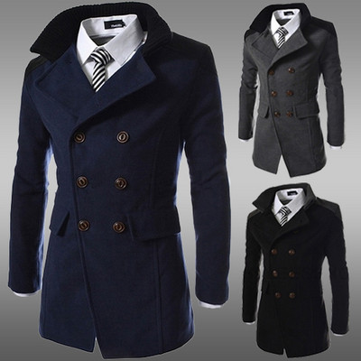 Стилно мъжко палто с копчета в три цвята