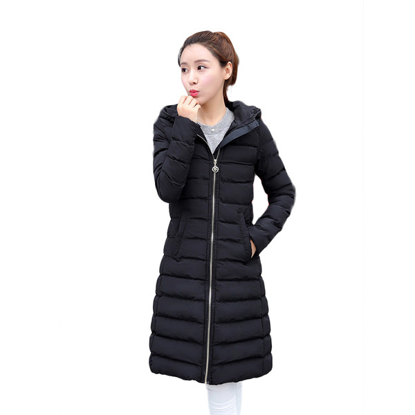 Geaca de dama lunga de iarna cu gluga in doua culori