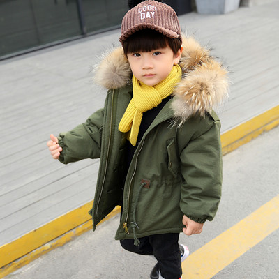 Παιδικό μπουφάν σε πράσινο χρώμα  με χνουδωτή κουκούλα για αγόρια