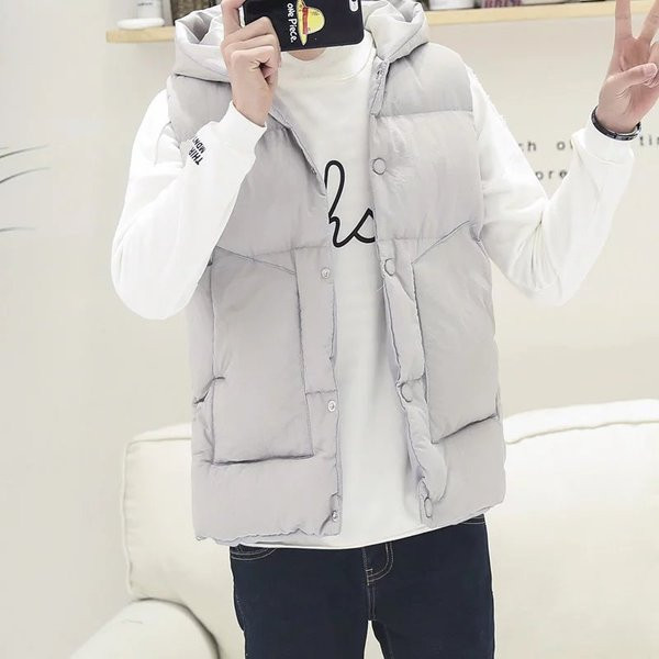 Modern férfi mellény fekete és szürke kapucnival