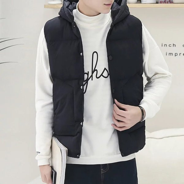 Modern férfi mellény fekete és szürke kapucnival