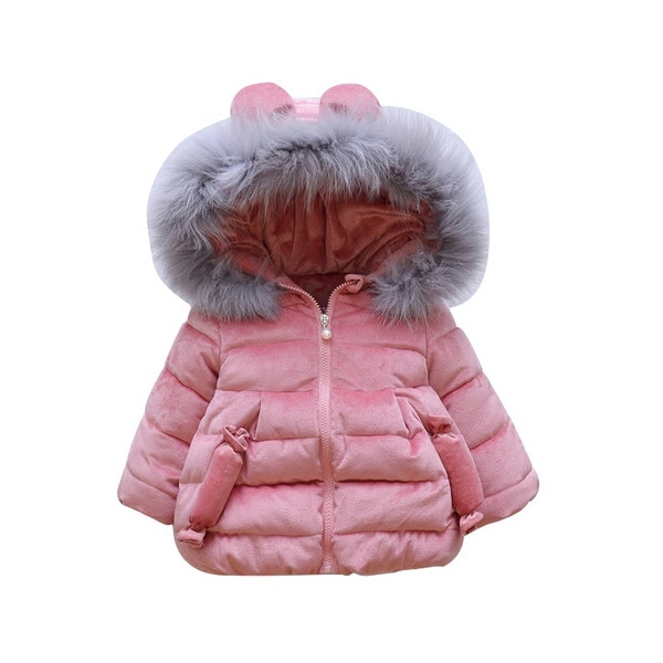 Παιδικό χειμωνιάτικο μπουφάν με καπέλο με στοιχεία 3D και χνουδωτό σε δύο χρώματα για κορίτσια