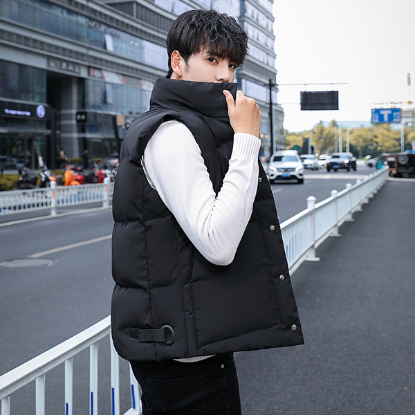 Vesta casual pentru barbati cu guler inalt in alb-negru