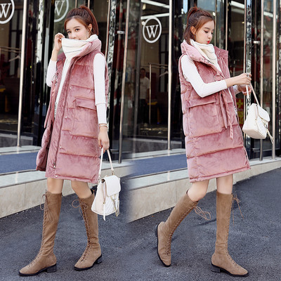 Γυναικείο μακρύ γιλέκο με ψηλή γιακά με τσέπες και μεταλλικό στοιχείο με  κορδόνια