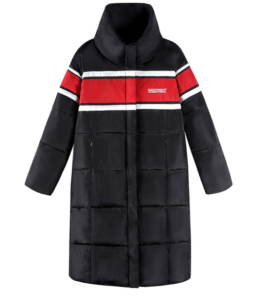 Μακρύ ανδρικό μπουφαν κατάλληλο για άνδρες και γυναίκες σε μαύρο και κόκκινο χρώμα