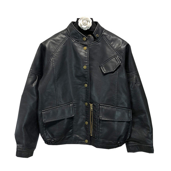 ΝΕΟ μοντέρνο δερμάτινο μπουφάν με κουμπιά και τσέπες σε μαύρο χρώμα