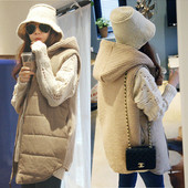 Γυναικείο μακρύ γιλέκο με κουκούλα σε δύο χρώματα