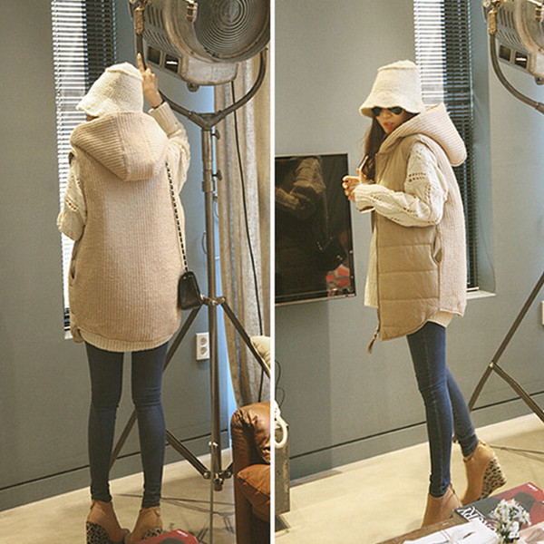 Γυναικείο μακρύ γιλέκο με κουκούλα σε δύο χρώματα