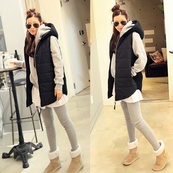 Γυναικείο μακρύ γιλέκο με κουκούλα σε δύο χρώματα