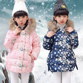 Μοντέρνο χειμωνιάτικο μπουφάν με φυτικά μοτίβα σε τρία χρώματα για  κορίτσια