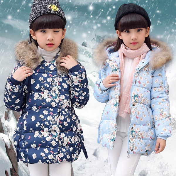 Μοντέρνο χειμωνιάτικο μπουφάν με φυτικά μοτίβα σε τρία χρώματα για  κορίτσια