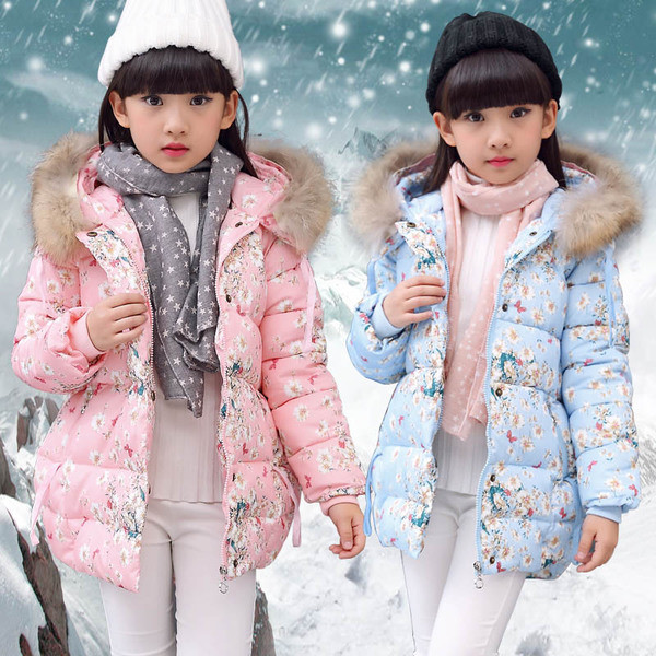 Μοντέρνο χειμωνιάτικο μπουφάν με φυτικά μοτίβα σε τρία χρώματα για  κορίτσια