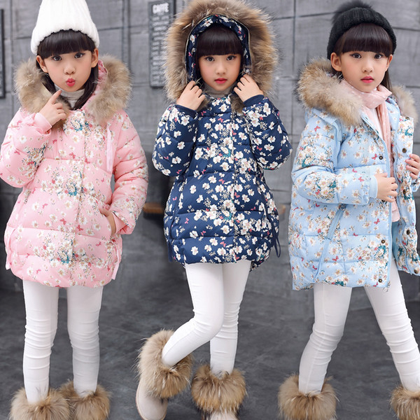 Μοντέρνο χειμωνιάτικο μπουφάν με φυτικά μοτίβα σε τρία χρώματα για  κορίτσια