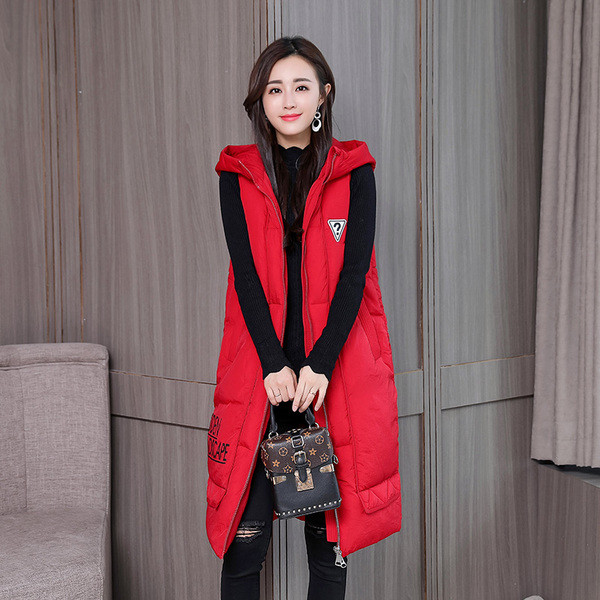 Γυναικείο μακρύ γιλέκο με κουκούλα και επιγραφή