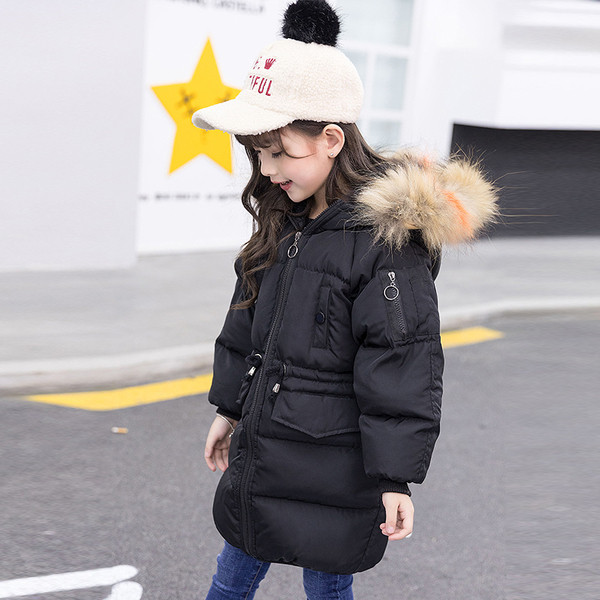 Παιδικό χειμωνιάτικο μπουφάν με κουκούλα και γούνα σε κόκκινο και μαύρο χρώμα για κορίτσια