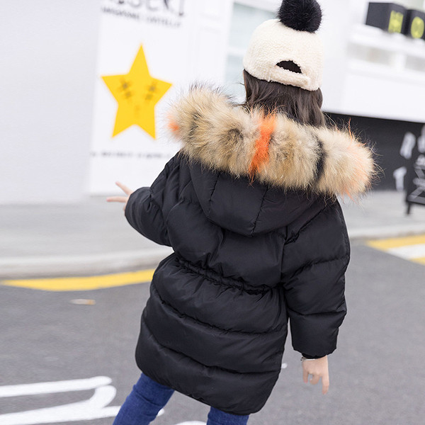 Παιδικό χειμωνιάτικο μπουφάν με κουκούλα και γούνα σε κόκκινο και μαύρο χρώμα για κορίτσια