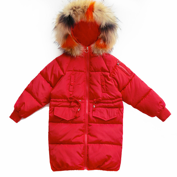 Παιδικό χειμωνιάτικο μπουφάν με κουκούλα και γούνα σε κόκκινο και μαύρο χρώμα για κορίτσια