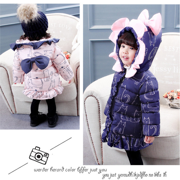 Geaca moderna pentru copii cu gluga si panglica in doua culori pentru fete