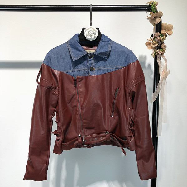 Μοντέρνο οικολογικό  γυναικείο δερμάτινο μπουφάν και denim σε δύο χρώματα