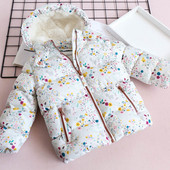 Παιδικό χειμωνιάτικο μπουφάν  σε λευκό χρώμα με μοτίβα λουλουδιών για κορίτσια