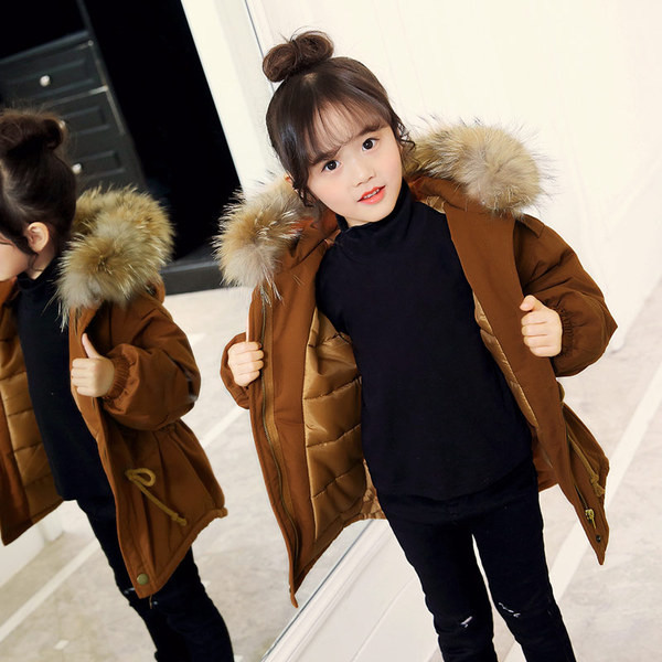 Χειμερινό παιδικό μπουφάν με κουκούλα και γούνα σε τρία χρώματα για κορίτσια
