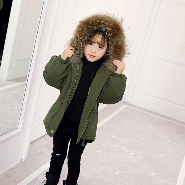 Χειμερινό παιδικό μπουφάν με κουκούλα και γούνα σε τρία χρώματα για κορίτσια