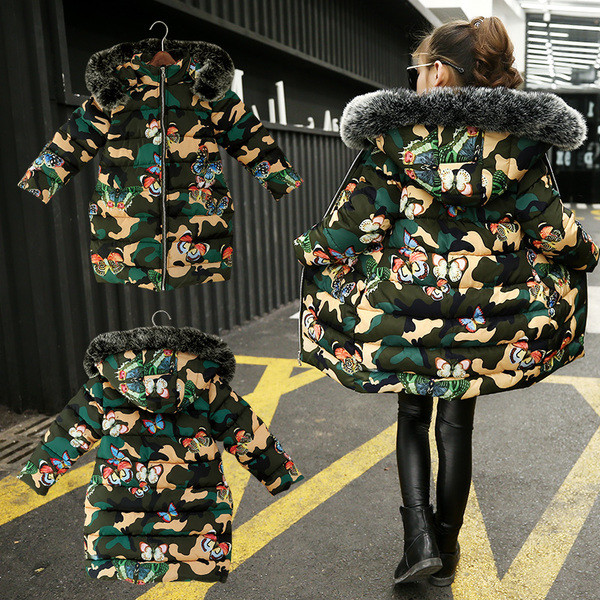 Modern gyerekkabát, kapucnival pehelyes lányoknak