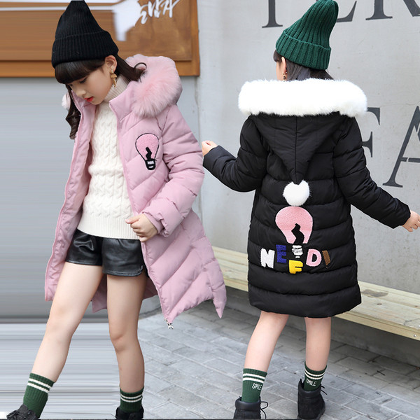 Geaca de iarna pentru copii cu gluga si puf pentru fete in trei culori