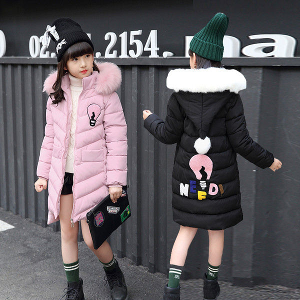 Geaca de iarna pentru copii cu gluga si puf pentru fete in trei culori