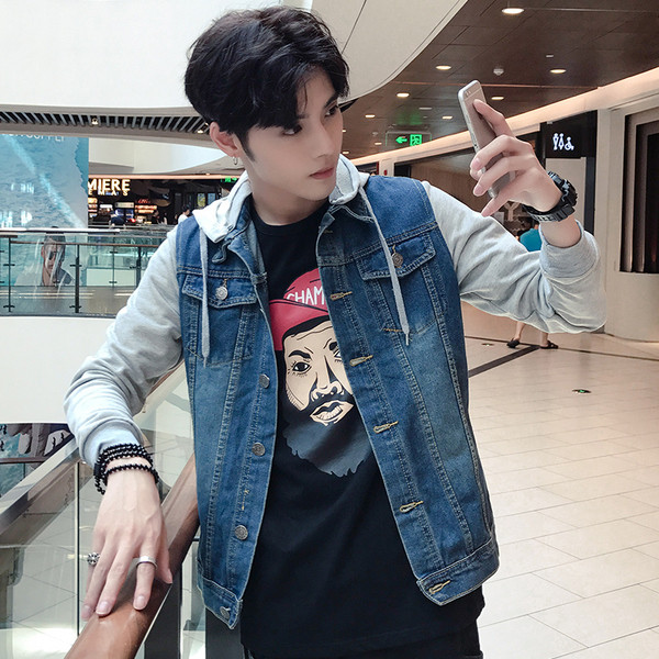 Jachetă de blugi pentru bărbați sport-casual cu glugă