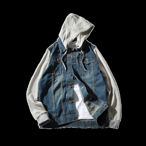 Jachetă de blugi pentru bărbați sport-casual cu glugă