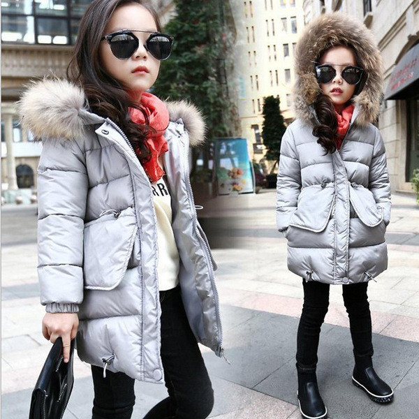 Παιδικό χειμωνιάτικο μπουφάν με κουκούλα και γούνα σε διάφορα χρώματα για κορίτσια