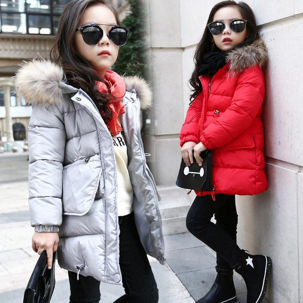 Παιδικό χειμωνιάτικο μπουφάν με κουκούλα και γούνα σε διάφορα χρώματα για κορίτσια