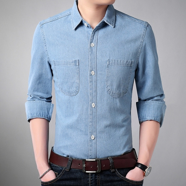 Мъжка дънкова риза с предни джобове