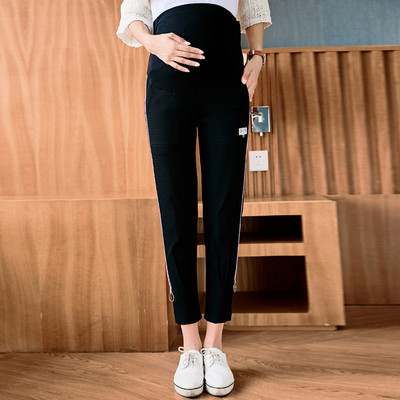 Παντελόνια για το φθινοπώρου για έγκυες γυναίκες σε τέσσερα χρώματα με πλευρική μπορντούρα και μεταλλική διακόσμηση