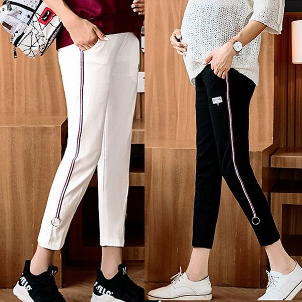 Παντελόνια για το φθινοπώρου για έγκυες γυναίκες σε τέσσερα χρώματα με πλευρική μπορντούρα και μεταλλική διακόσμηση