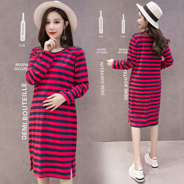 Rochie in dungi pentru gravide cu buzunare in doua culori