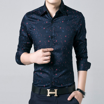 Κομψό ανδρικό πουκάμισο σε σκούρα χρώματα με εκτύπωση