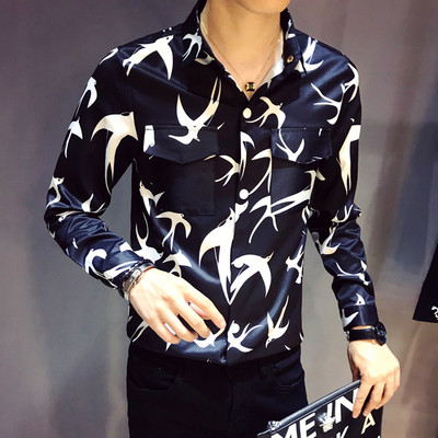 Μοντέρνο ανδρικό  πουκάμισο  σε μαύρο και άσπρο με εκτύπωση